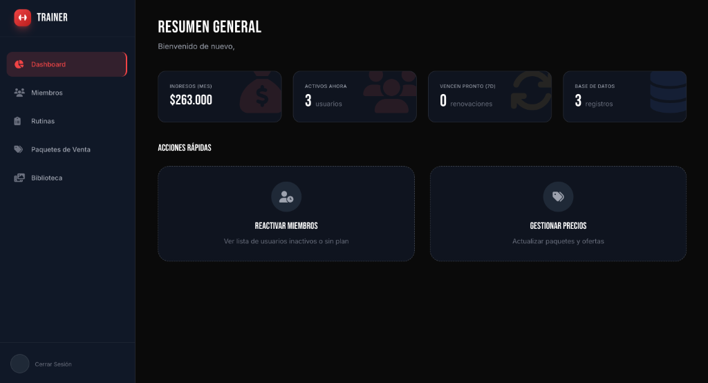 Dashboard Principal Entrenador